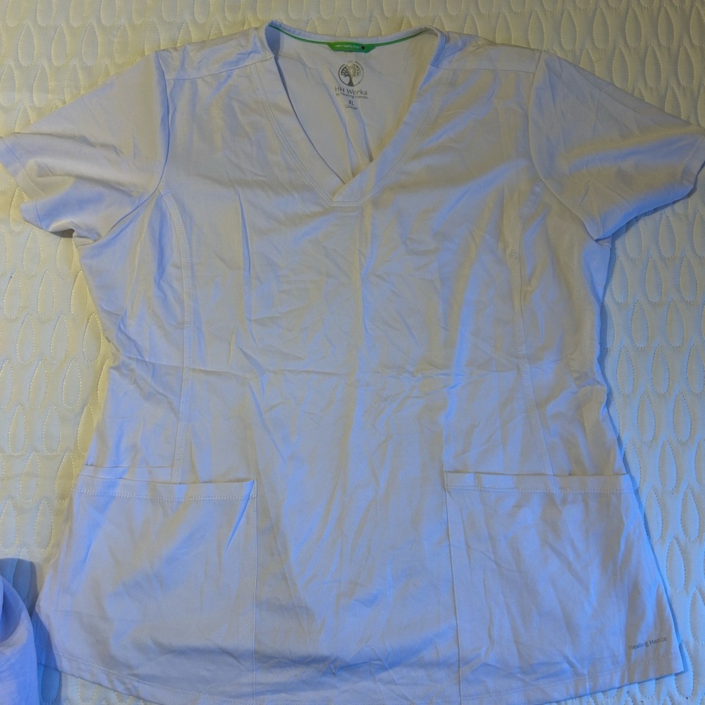 Healing Hands White V-Neck Scrub Top